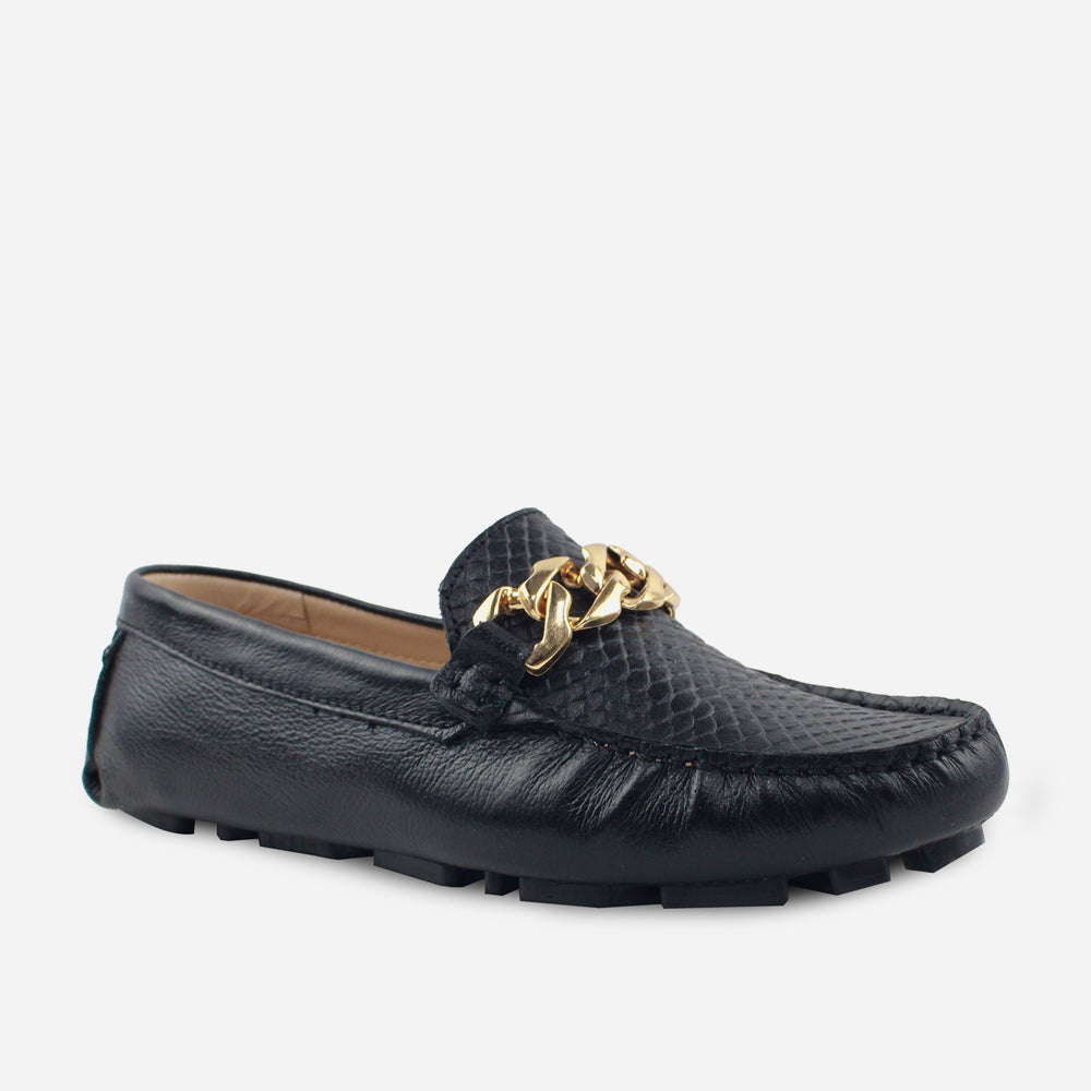 Mocasin plano bettie de cuero para mujer - Negro