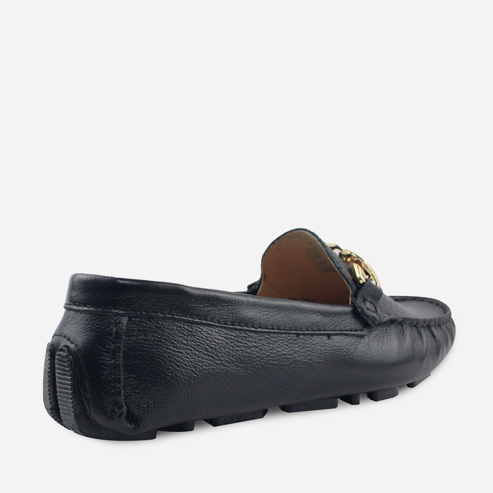 Mocasin plano bettie de cuero para mujer - Negro