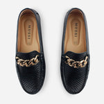Mocasin plano bettie de cuero para mujer - Negro
