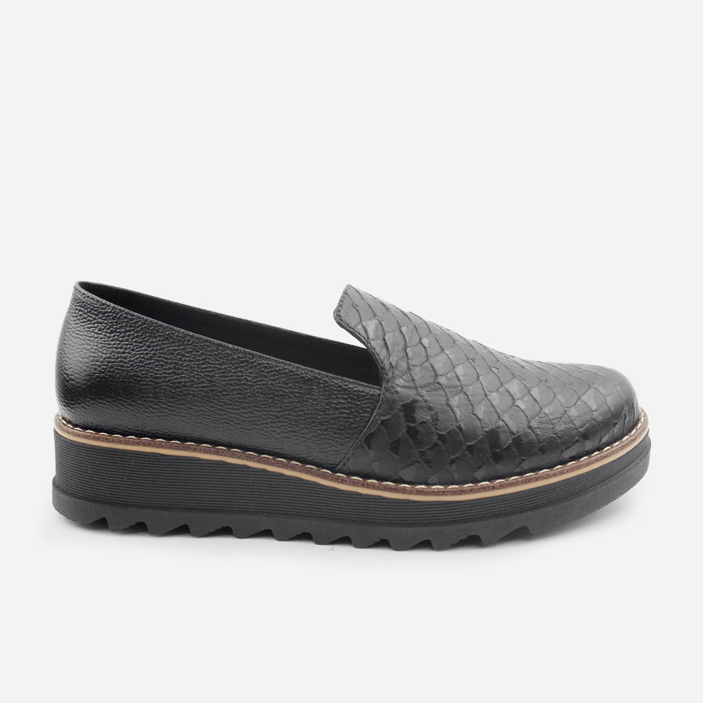 Mocasin plataforma viola de cuero para mujer - Negro