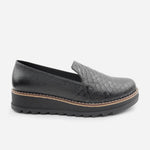 Mocasin plataforma viola de cuero para mujer - Negro