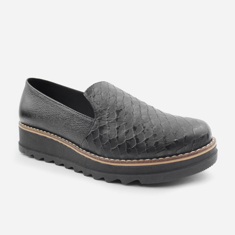 Mocasin plataforma viola de cuero para mujer - Negro