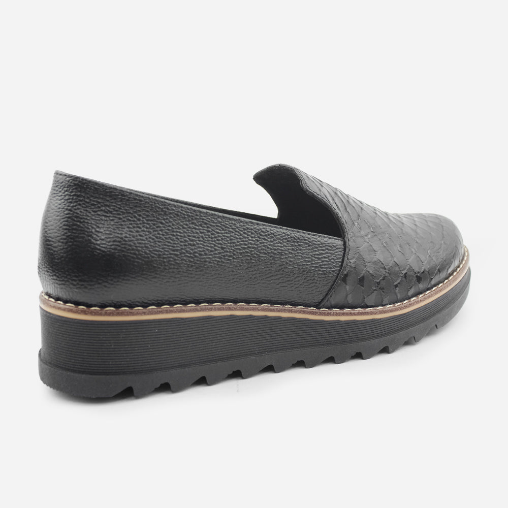 Mocasin plataforma viola de cuero para mujer - Negro
