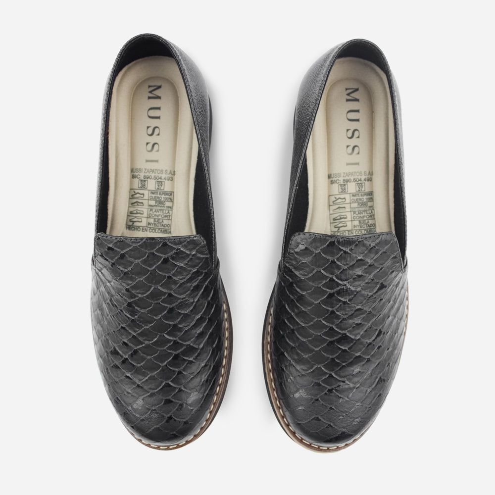 Mocasin plataforma viola de cuero para mujer - Negro