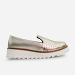 Mocasin plataforma viola de cuero para mujer - Oro