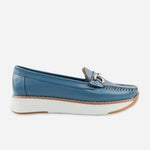 Mocasin plataforma lara de cuero para mujer - Azul