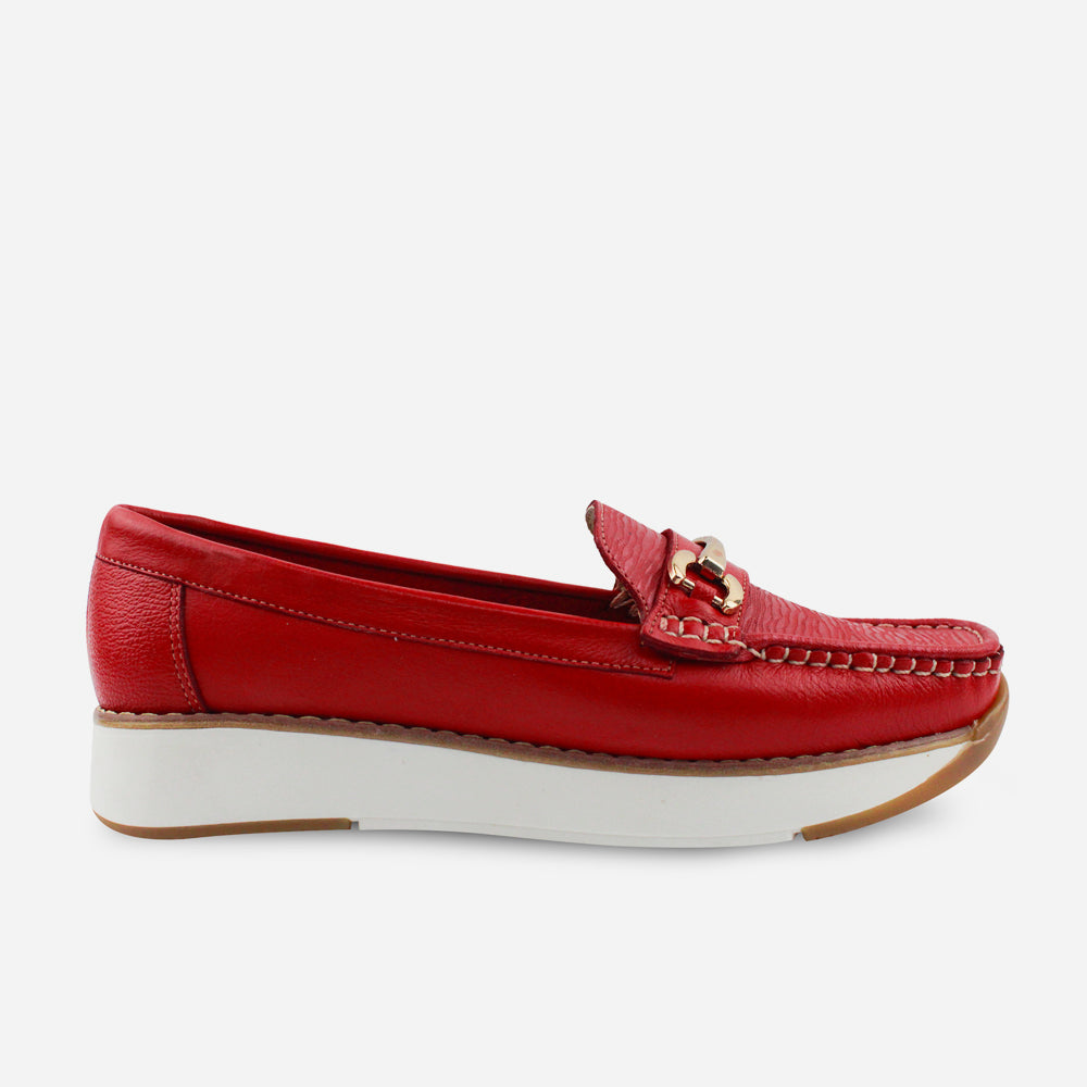 Mocasin plataforma lara de cuero para mujer - Rojo