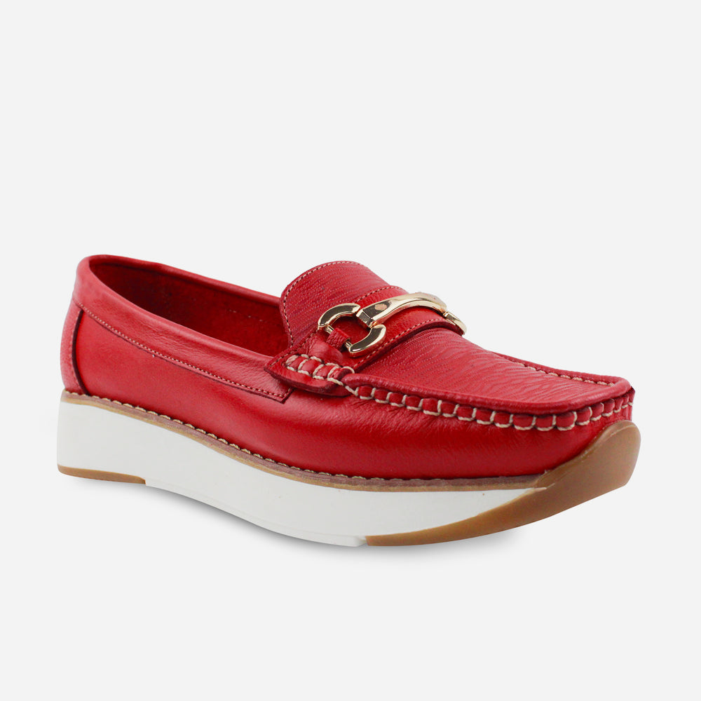 Mocasin plataforma lara de cuero para mujer - Rojo