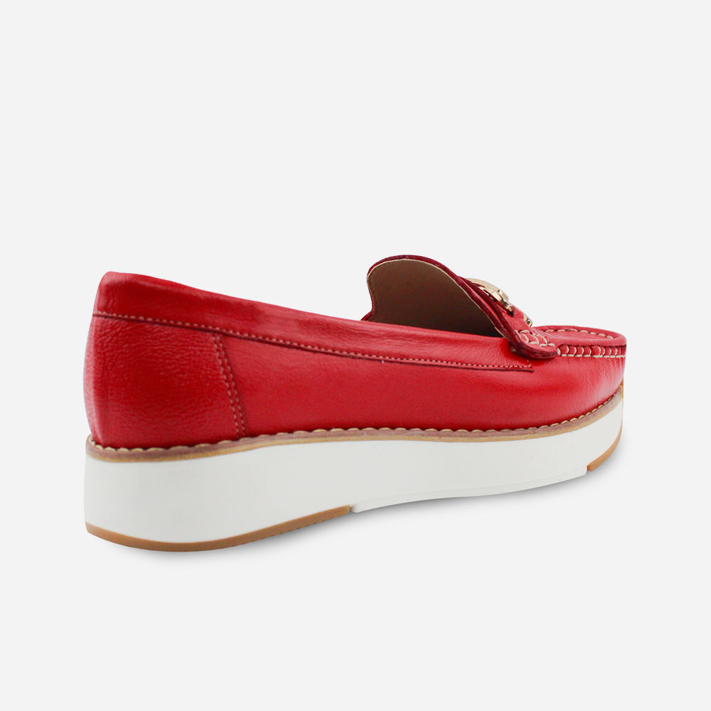 Mocasin plataforma lara de cuero para mujer - Rojo