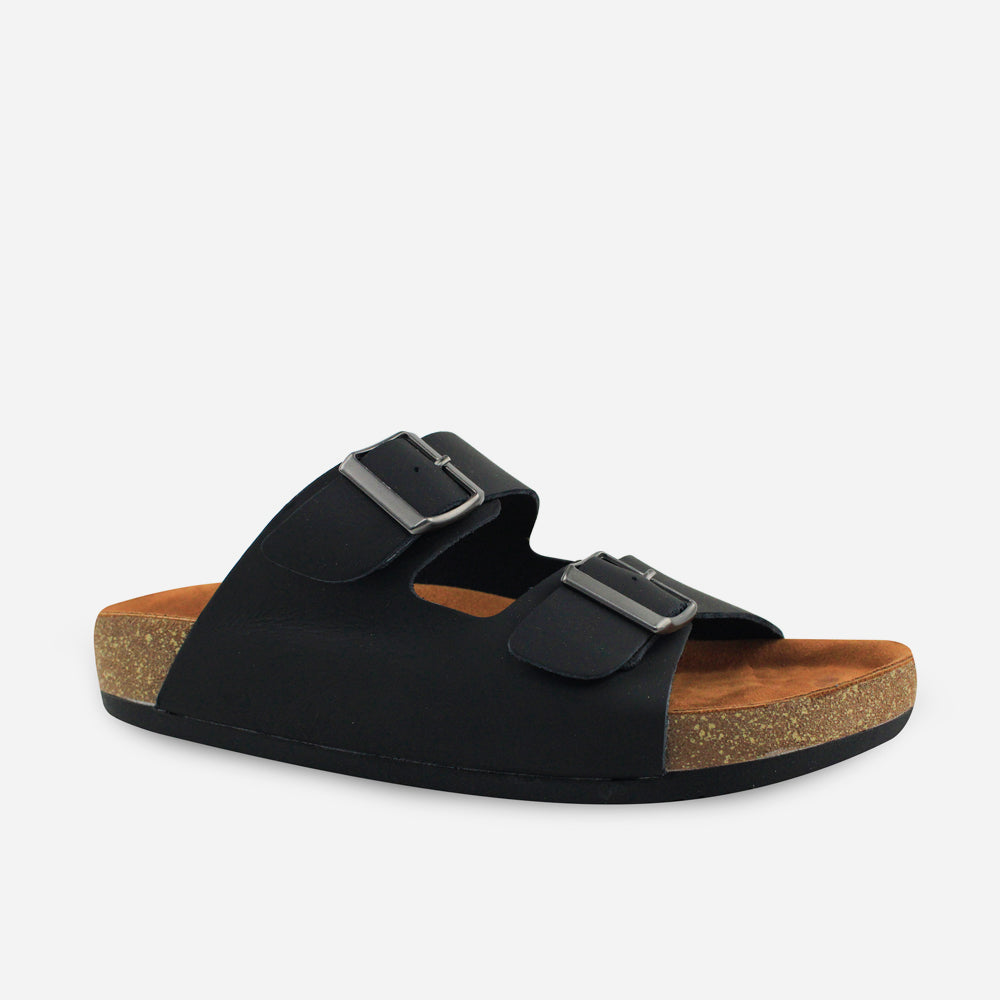 Sandalia plana mark de cuero para hombre - Negro