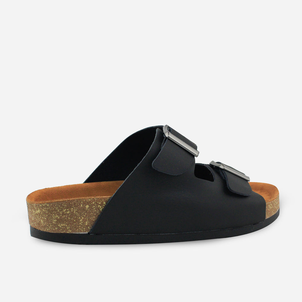 Sandalia plana mark de cuero para hombre - Negro