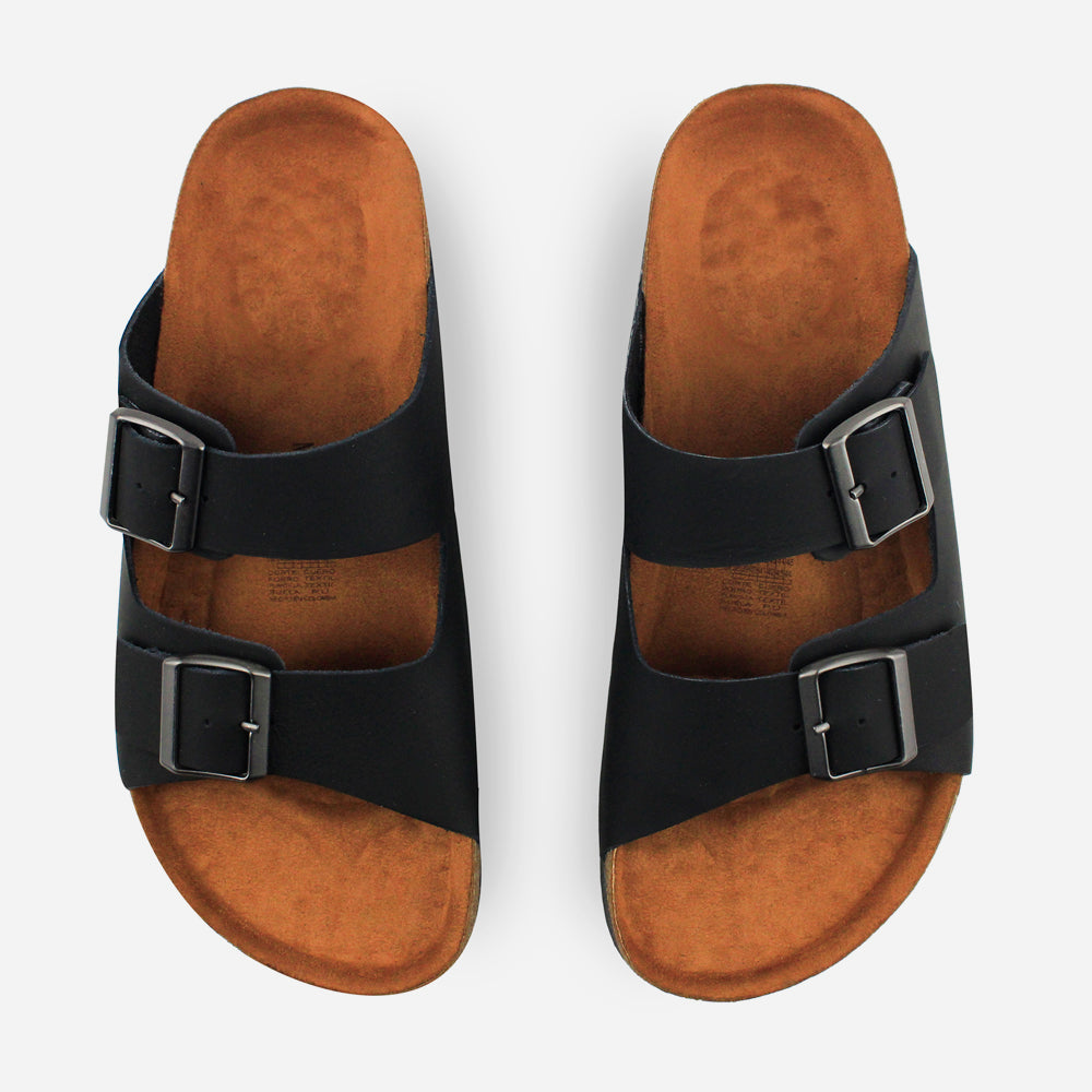 Sandalia plana mark de cuero para hombre - Negro