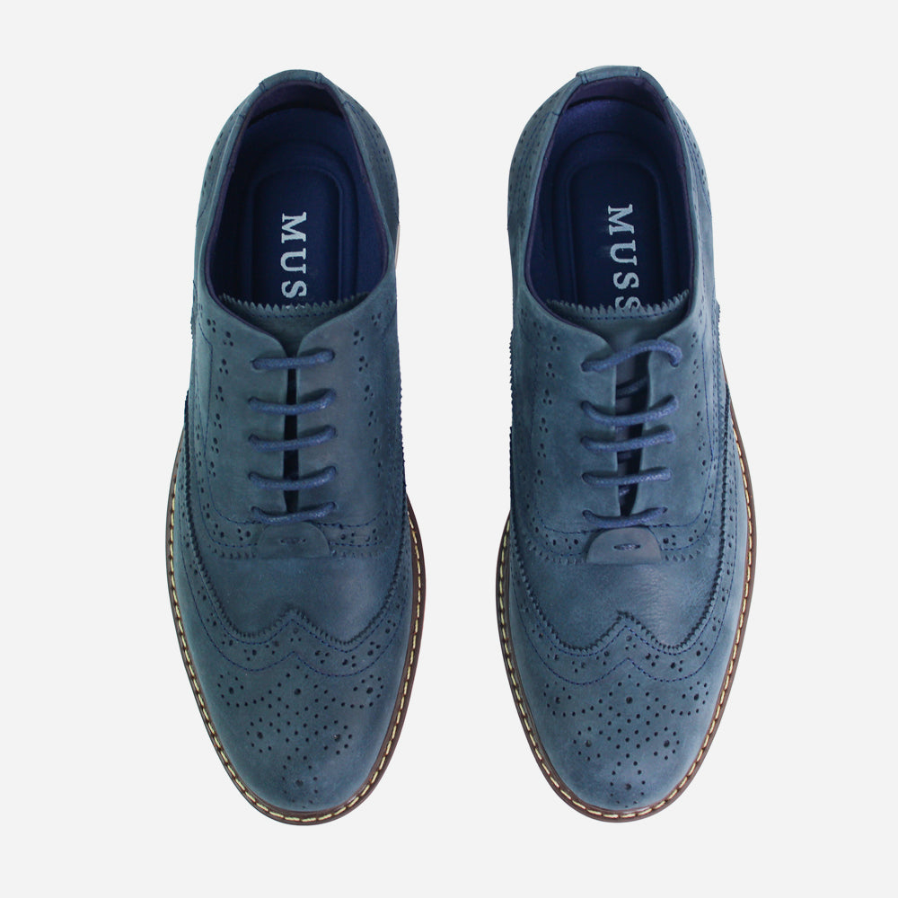 Tenis Oxfords bael de cuero carnaza para hombre - Azul