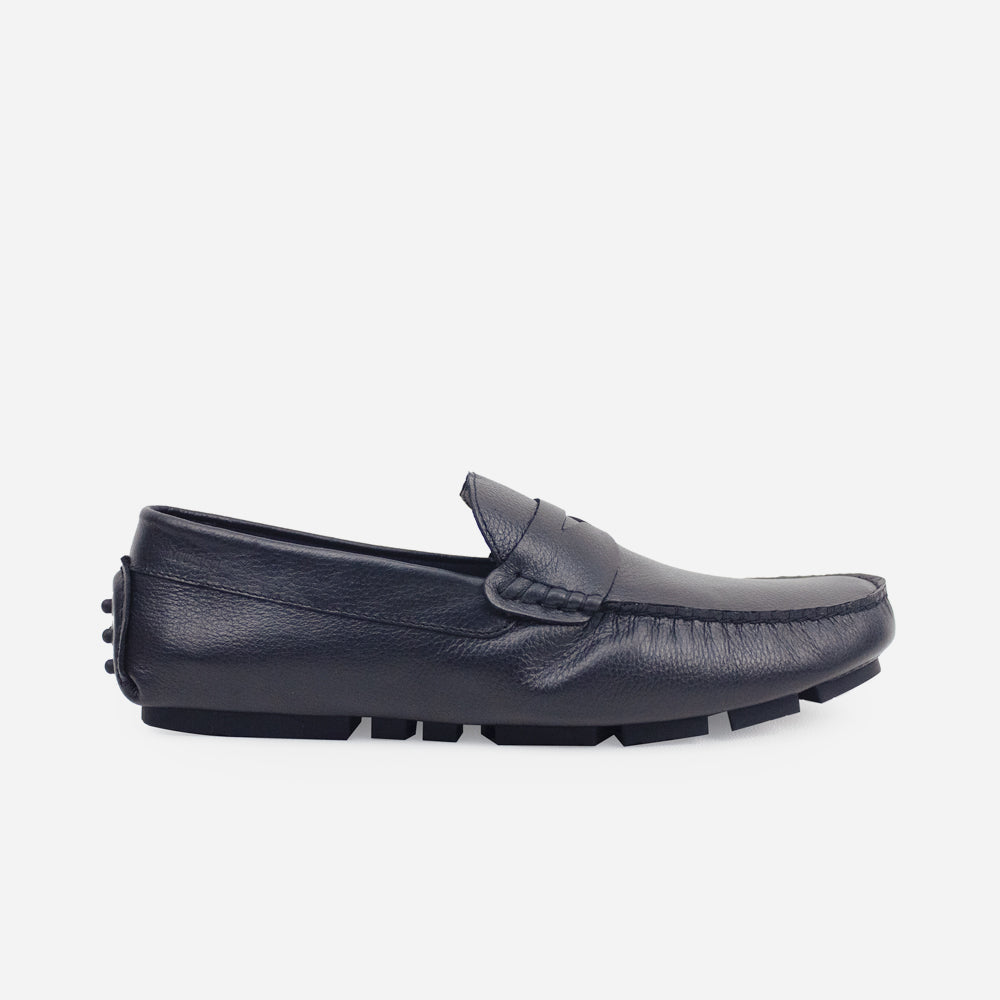 Mocasin plano misako de cuero para hombre - Negro