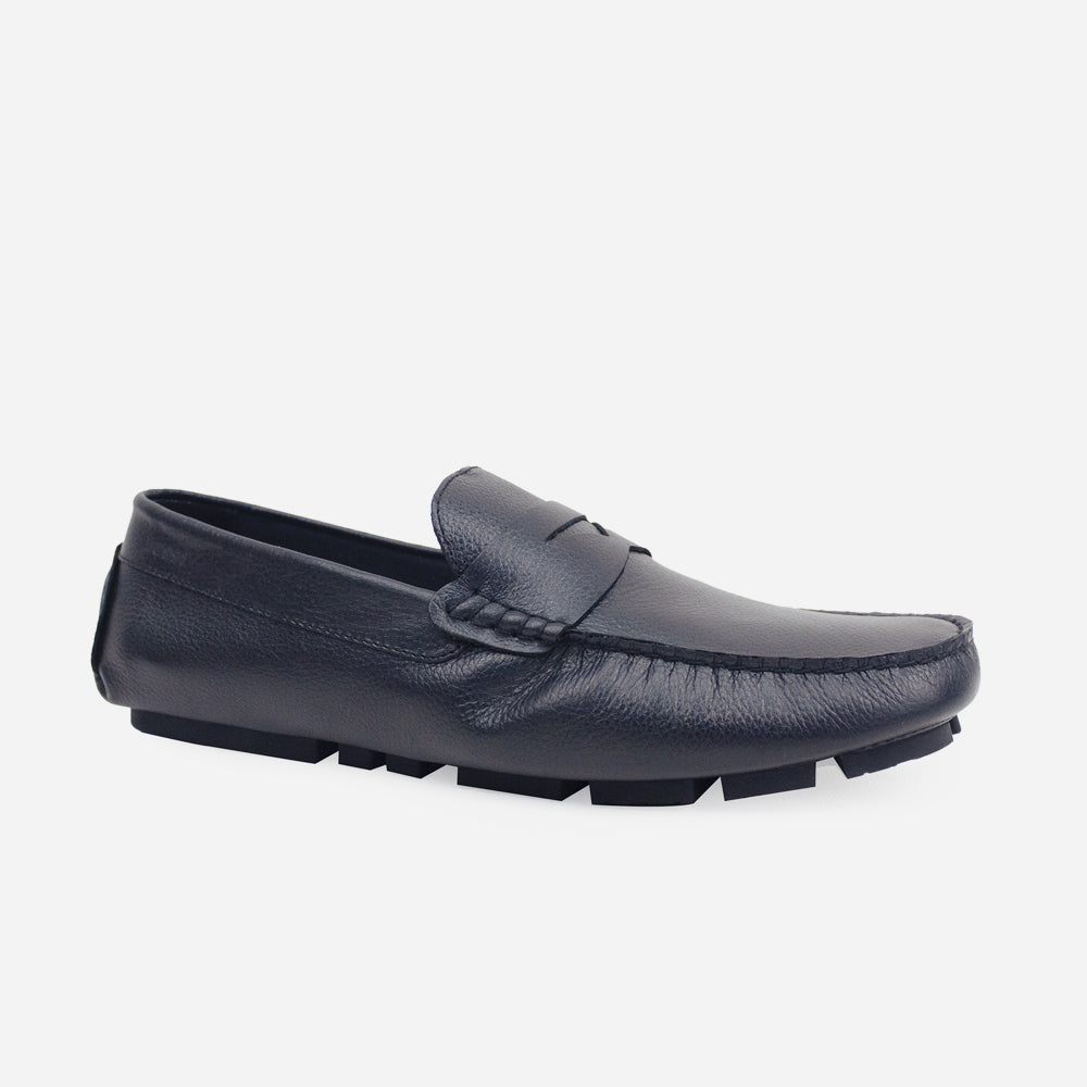 Mocasin plano misako de cuero para hombre - Negro
