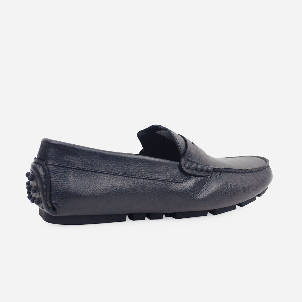 Mocasin plano misako de cuero para hombre - Negro