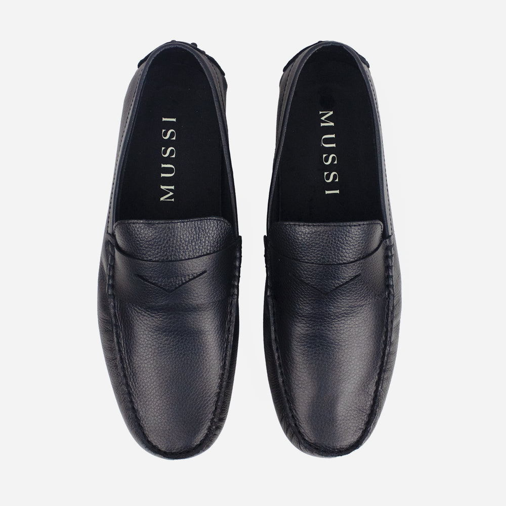 Mocasin plano misako de cuero para hombre - Negro