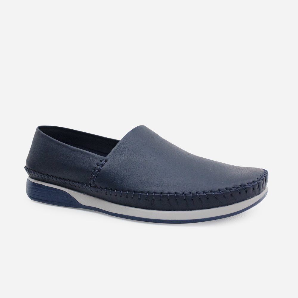 Mocasin plano golondrina de cuero para hombre - Azul
