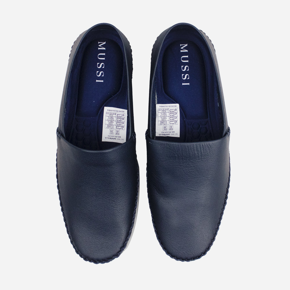 Mocasin plano golondrina de cuero para hombre - Azul