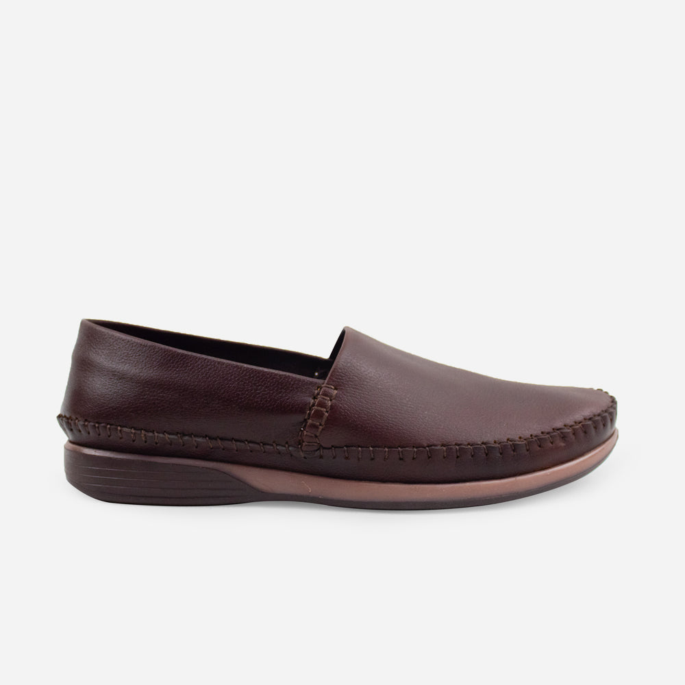Mocasin plano golondrina de cuero para hombre - Brandy