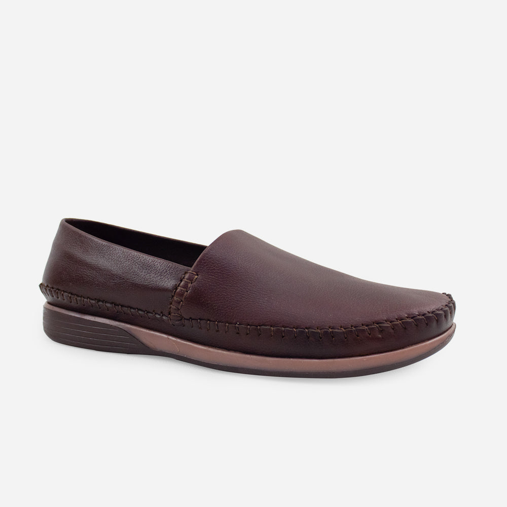 Mocasin plano golondrina de cuero para hombre - Brandy