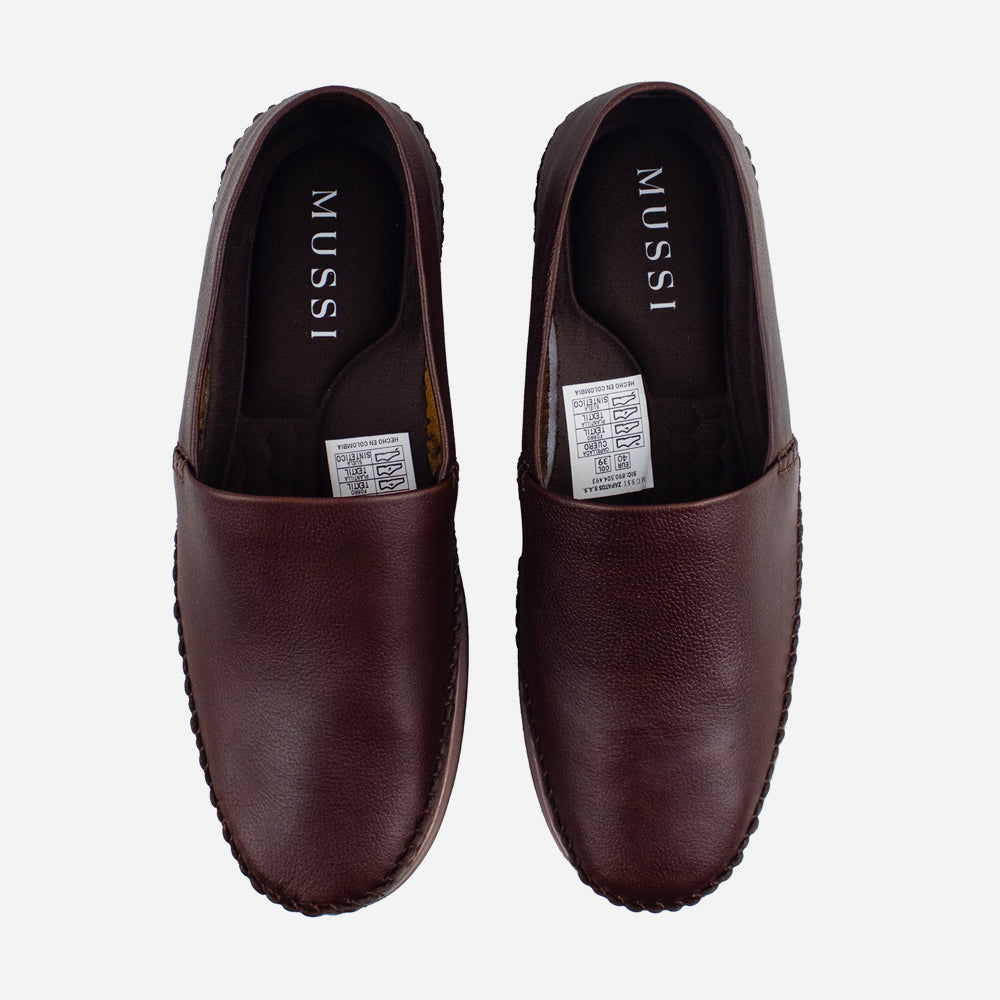 Mocasin plano golondrina de cuero para hombre - Brandy