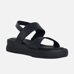 Sandalia flatform charo de cuero para mujer - Negro
