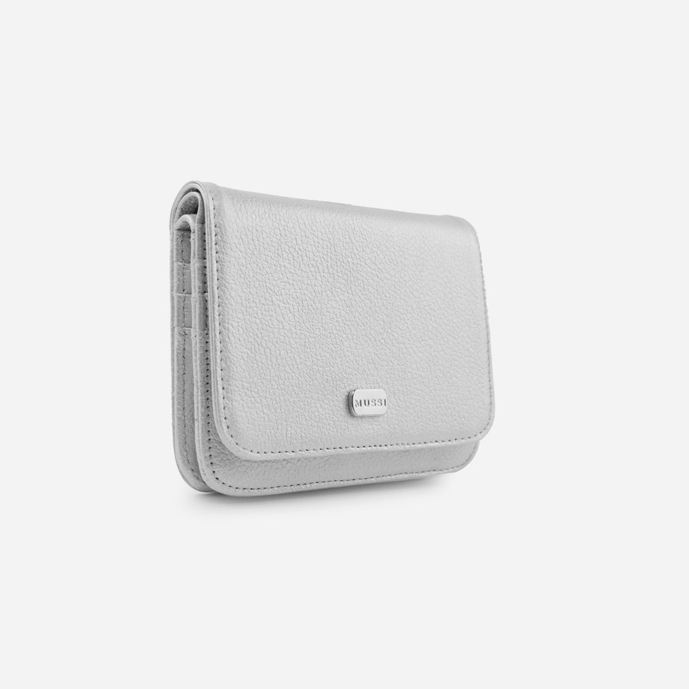 Billetera sira de cuero para mujer - Plata