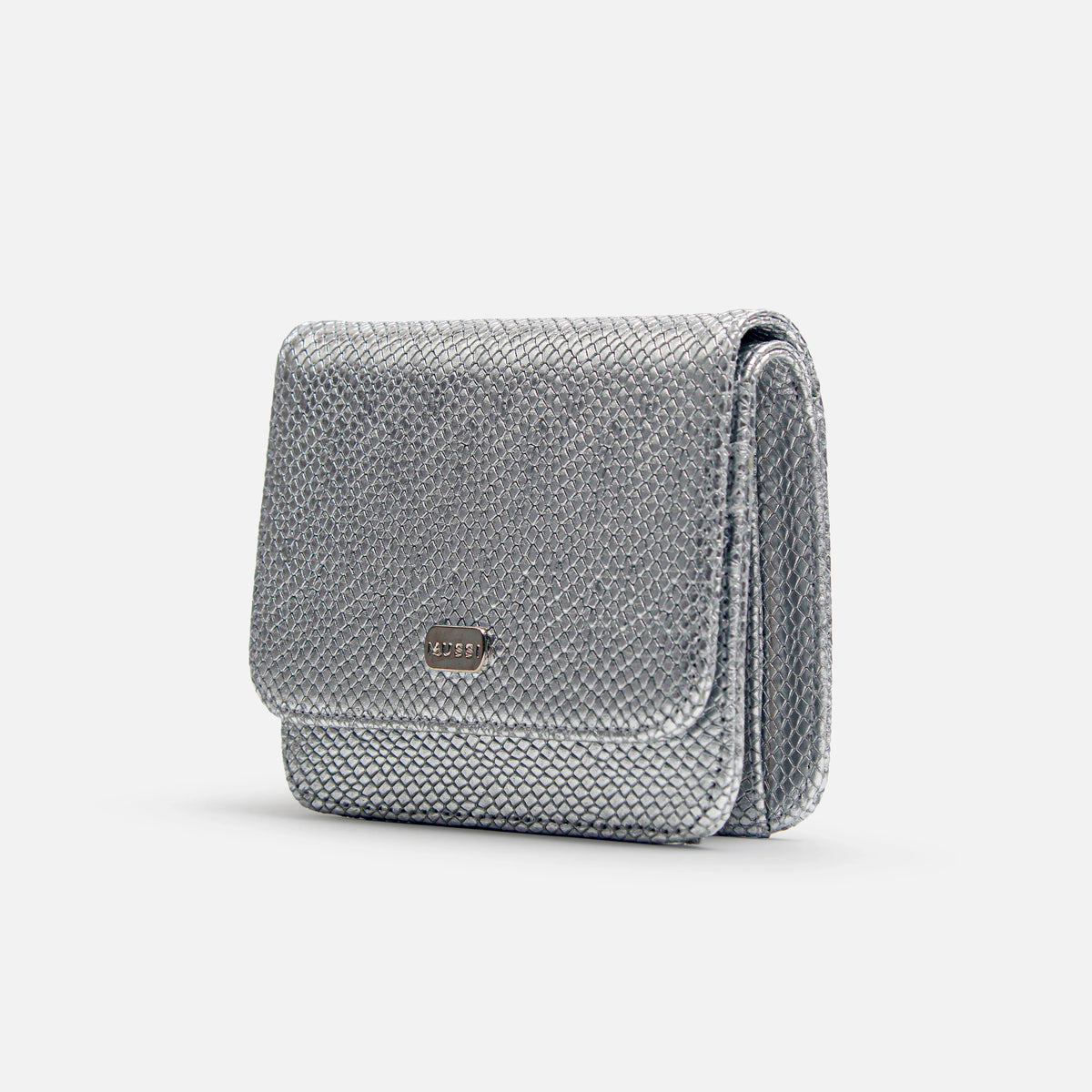 Billetera sira de cuero para mujer - Plateado