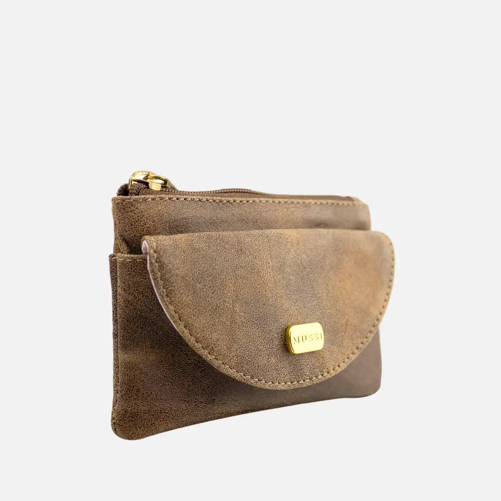 Monedero cabo de cuero para mujer - Café