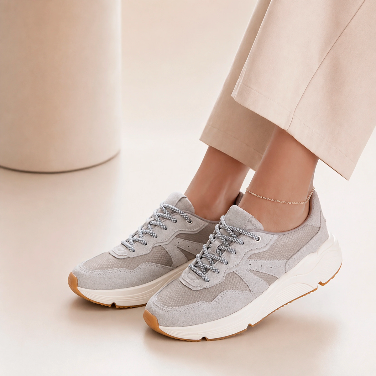 Tenis con plataforma keita de cuero para mujer - Gris