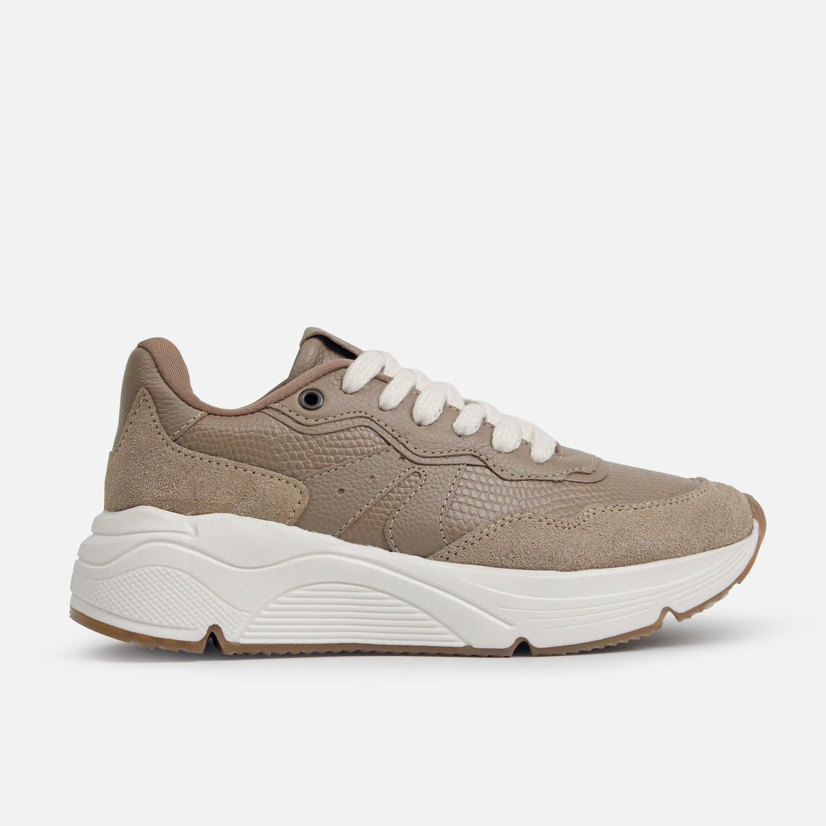 Tenis con plataforma keita de cuero para mujer - Taupe