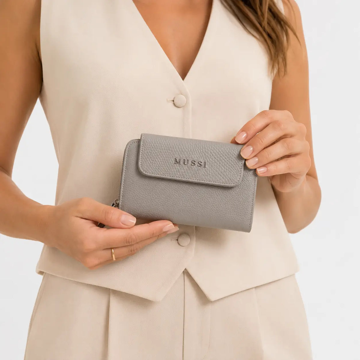 Billetera ambar de cuero para mujer - Hueso