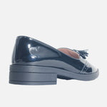 Mocasin plano tie de cuero para mujer - Negro