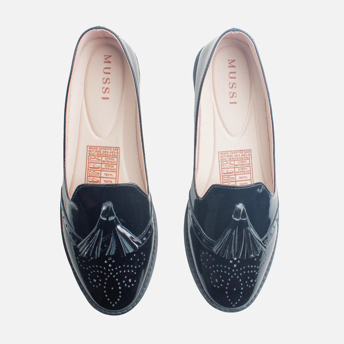 Mocasin plano tie de cuero para mujer - Negro