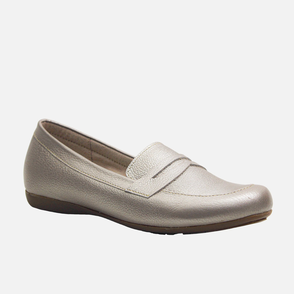 Mocasin plano liden de cuero para mujer - Oro