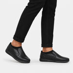 Mocasin plano leandro de cuero para hombre - Negro