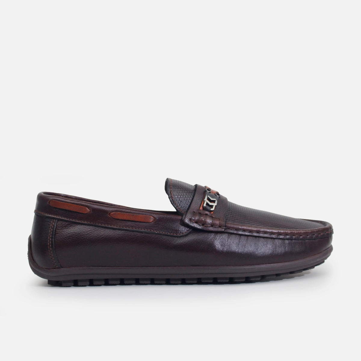 Mocasin plano viola de cuero para hombre - Café