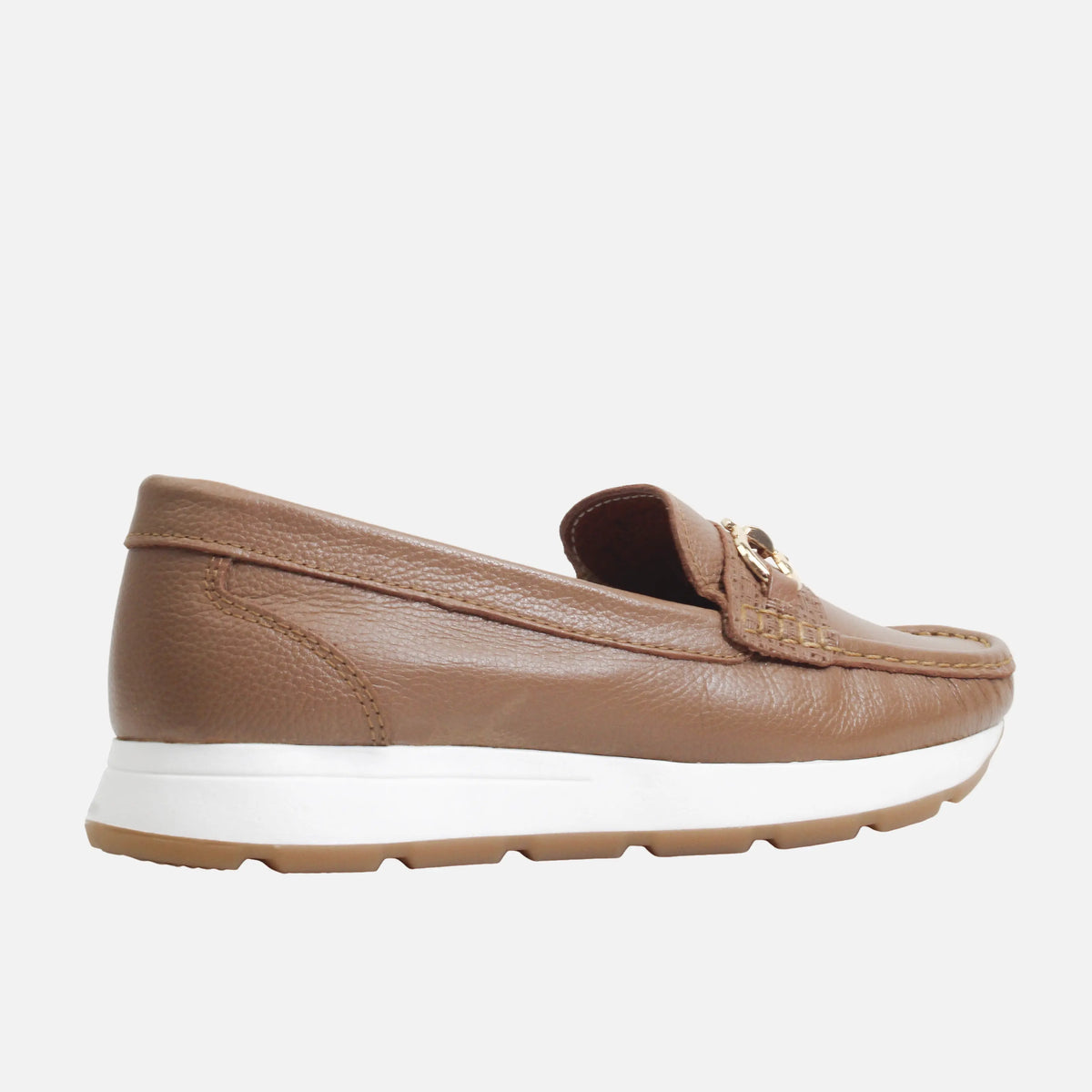 Mocasin plano roven de cuero para mujer - Almendra
