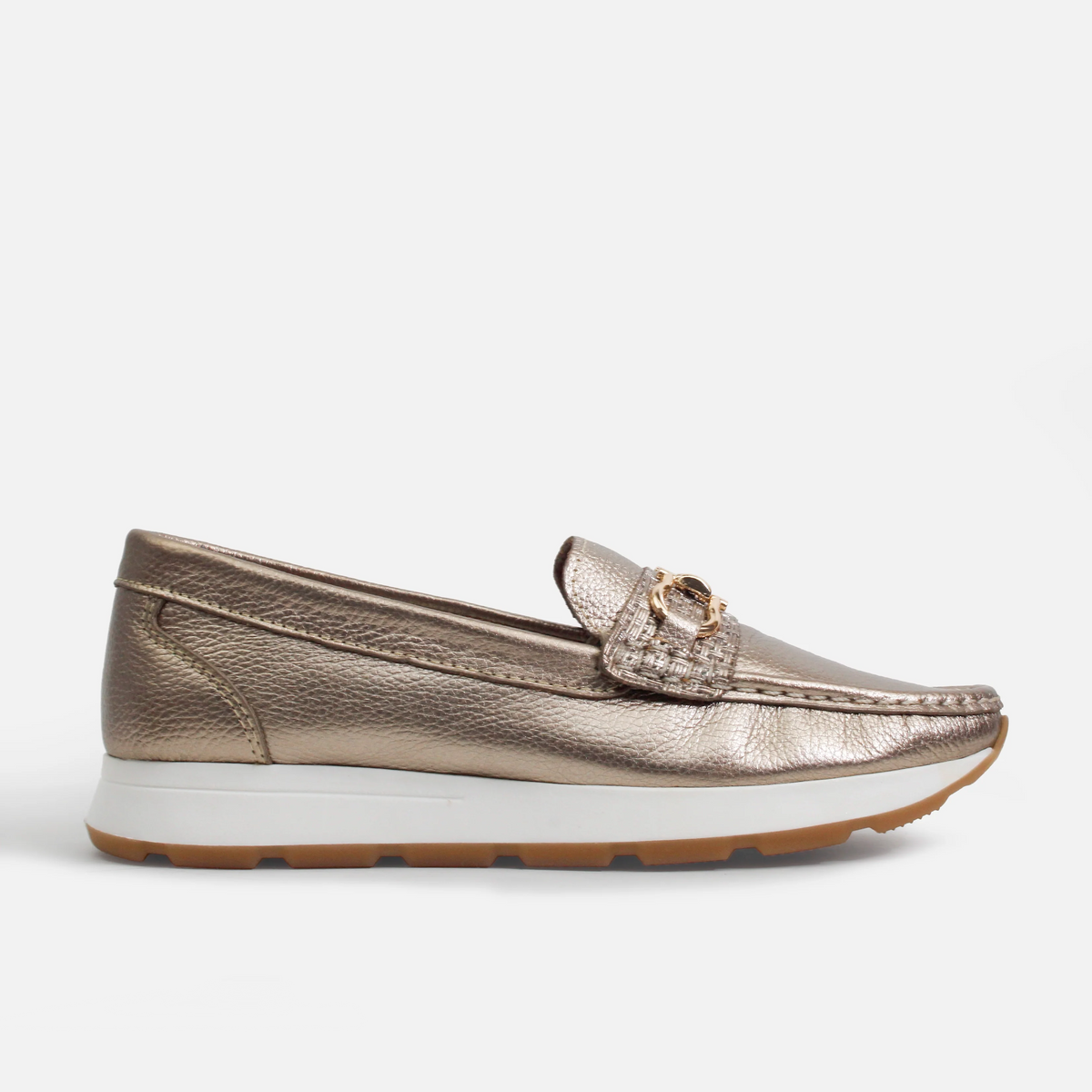 Mocasin plano roven de cuero para mujer - Bronce