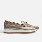 Mocasin plano roven de cuero para mujer - Bronce