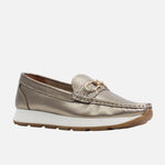 Mocasin plano roven de cuero para mujer - Bronce