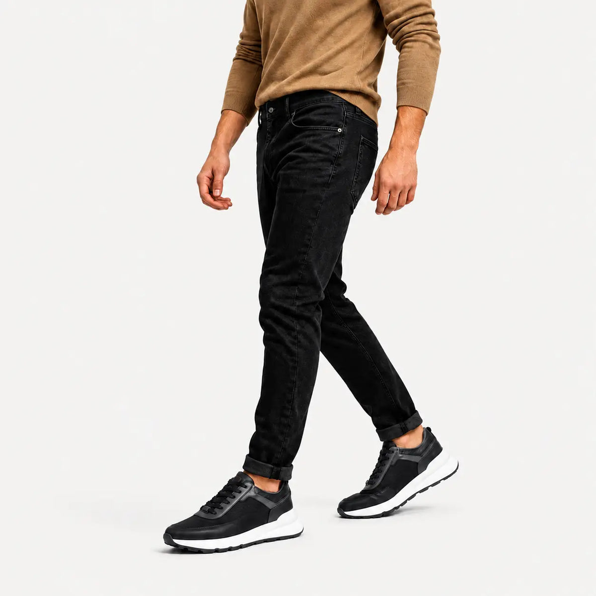 Tenis dave de cuero para hombre - Negro