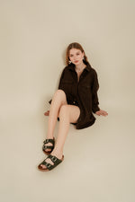 Sandalia plana Ixora de cuero para mujer - Verde