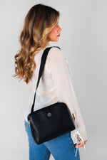 Bolso manos libres asa de cuero para mujer - Negro